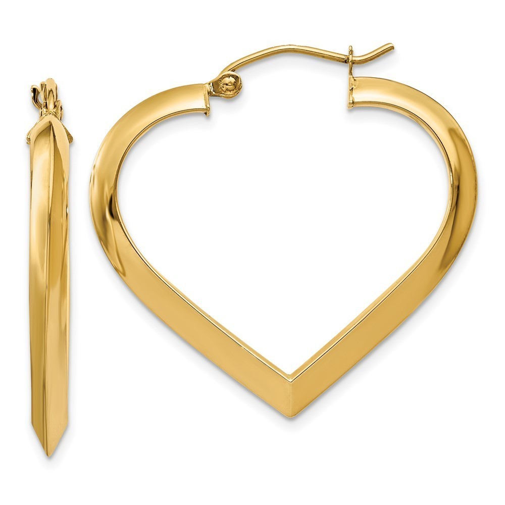 Million Charms 14k Yellow Gold Polished Heart Hoop Earring 28 L x 3 mm W